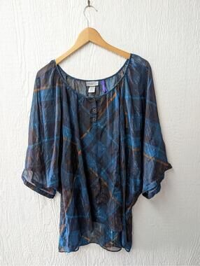 Maggie Barnes for Catherines Plaid Sheer Chiffon Flowy Top Plus Size 4X Petite